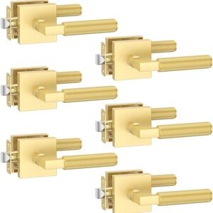 Asidrama 5 Pack Gold Passage Door Handles, Door Lever with Door Knobs Indoor